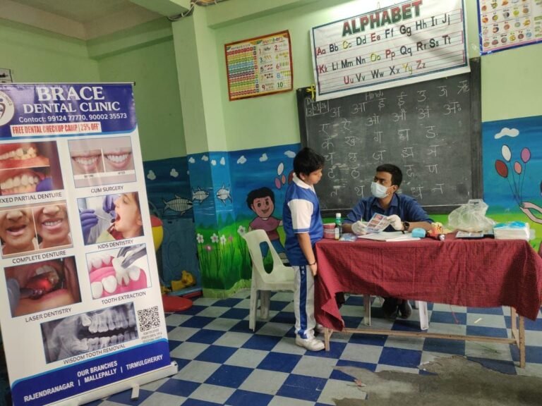 Dr G Amar Prasad conducting Free Dental Camp at Rosedale School, for Brace Dental Clinic